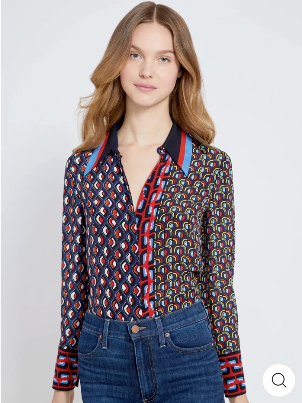 Alice + Olivia Willa Large Collar Placket Top in Mod Moon Multi